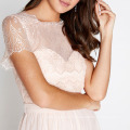 Short Sleeve Mesh Layer Classic Summer Woman Pink Lace Dress